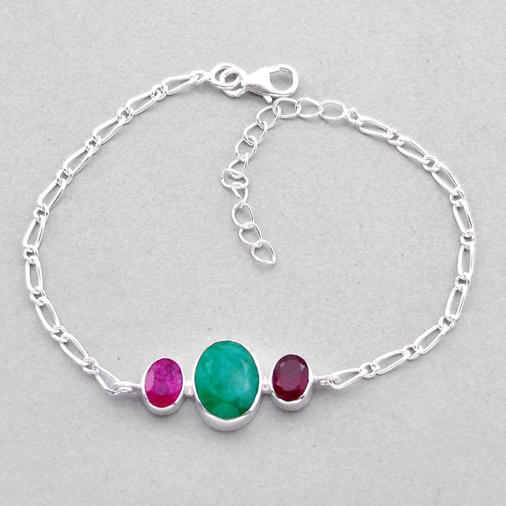 8.03cts tennis natural green emerald ruby 925 sterling silver bracelet n53136