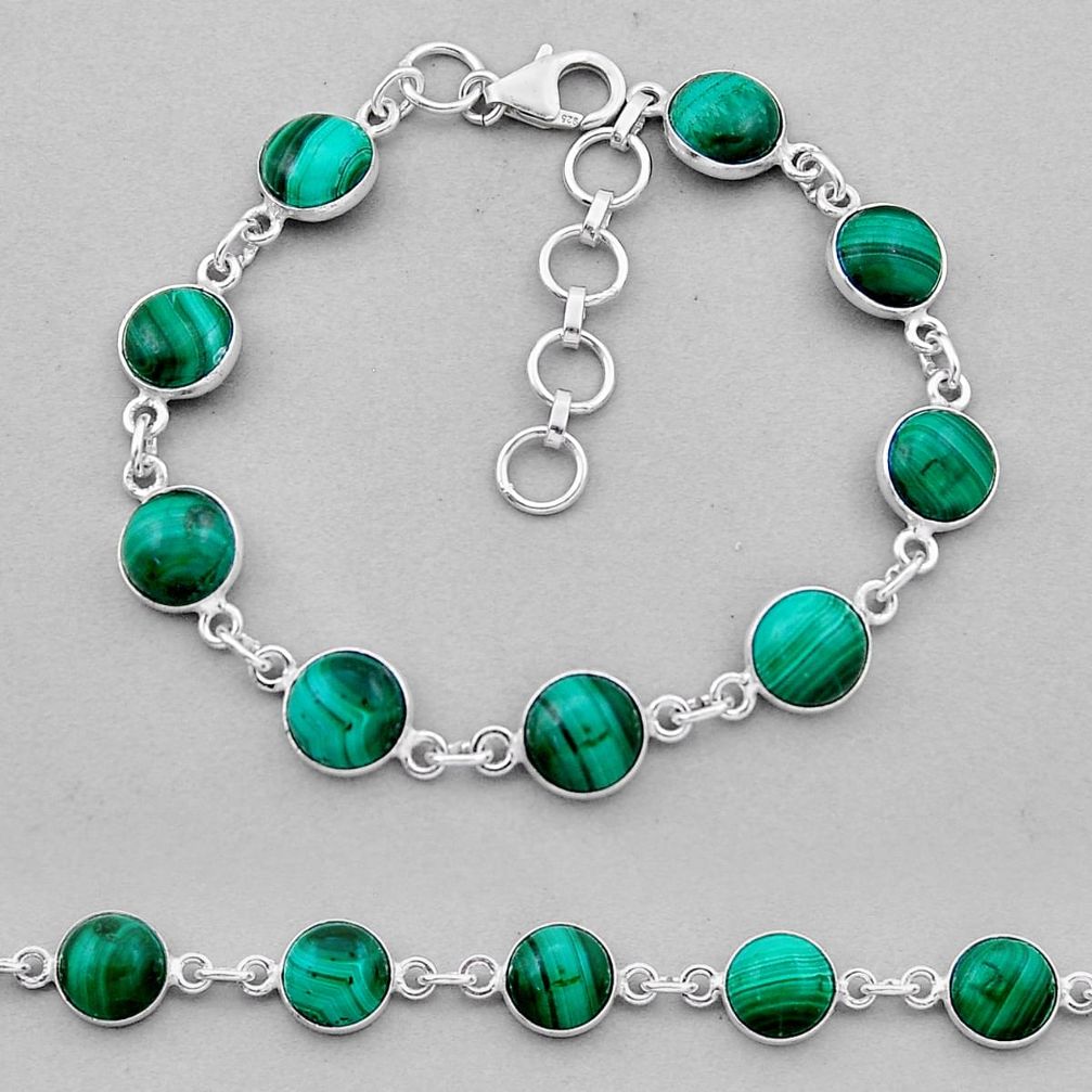 27.10cts tennis natural green malachite (pilot's stone) silver bracelet n41290