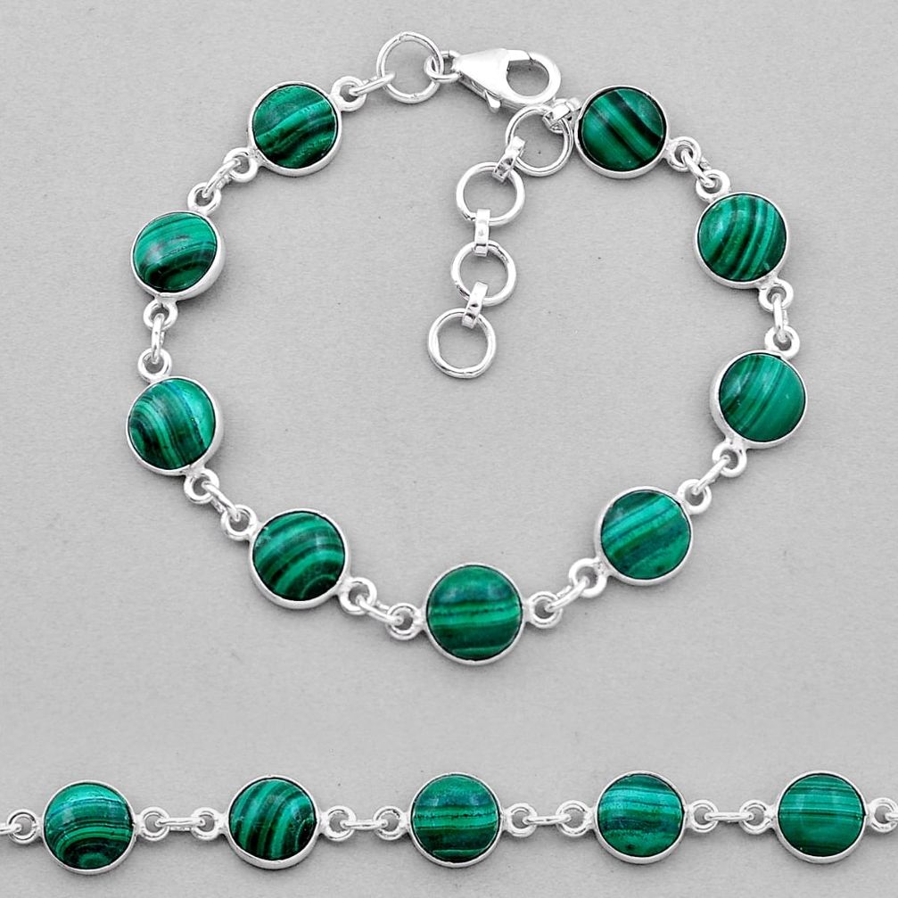 25.93cts tennis natural green malachite (pilot's stone) silver bracelet n41301