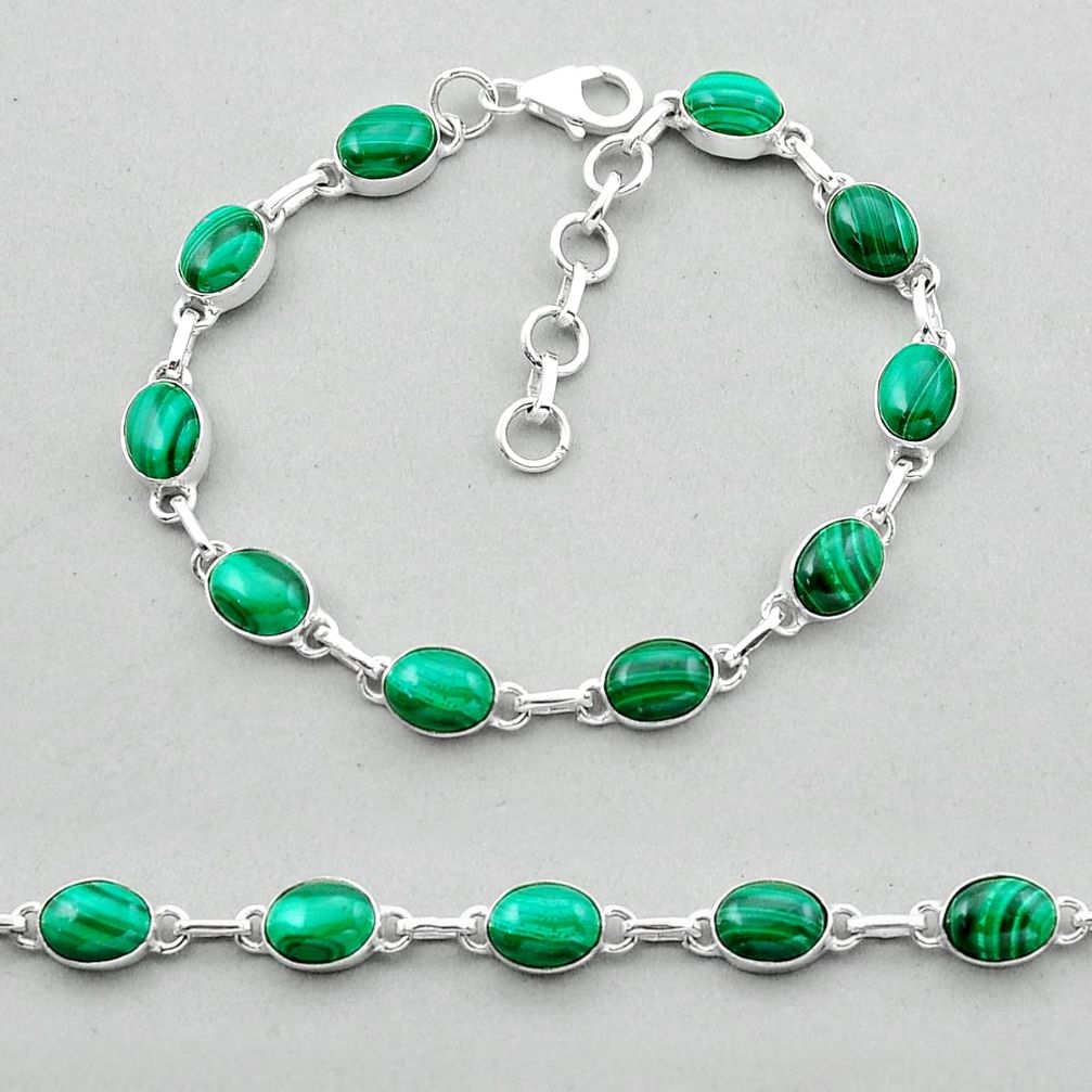 19.85cts tennis natural green malachite (pilot's stone) silver bracelet n51866