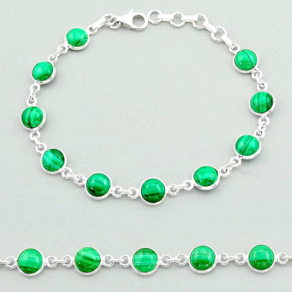 21.48cts tennis natural green malachite (pilot's stone) silver bracelet t40292