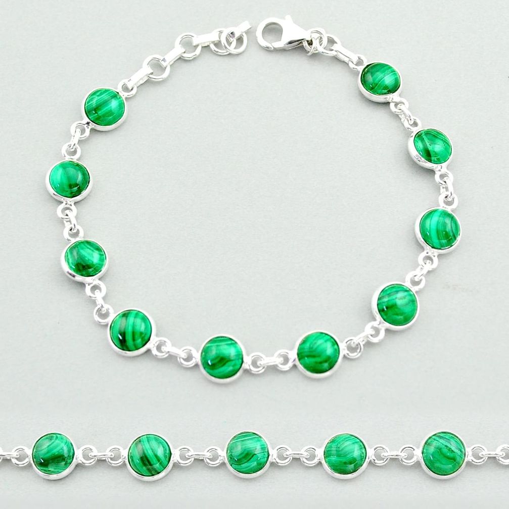 22.07cts tennis natural green malachite (pilot's stone) silver bracelet t40293