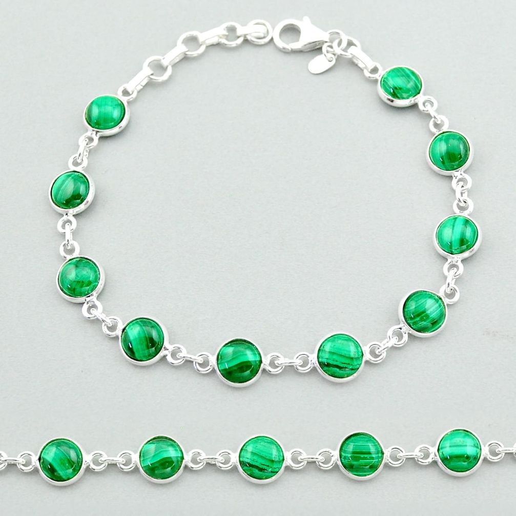 21.01cts tennis natural green malachite (pilot's stone) silver bracelet t40294