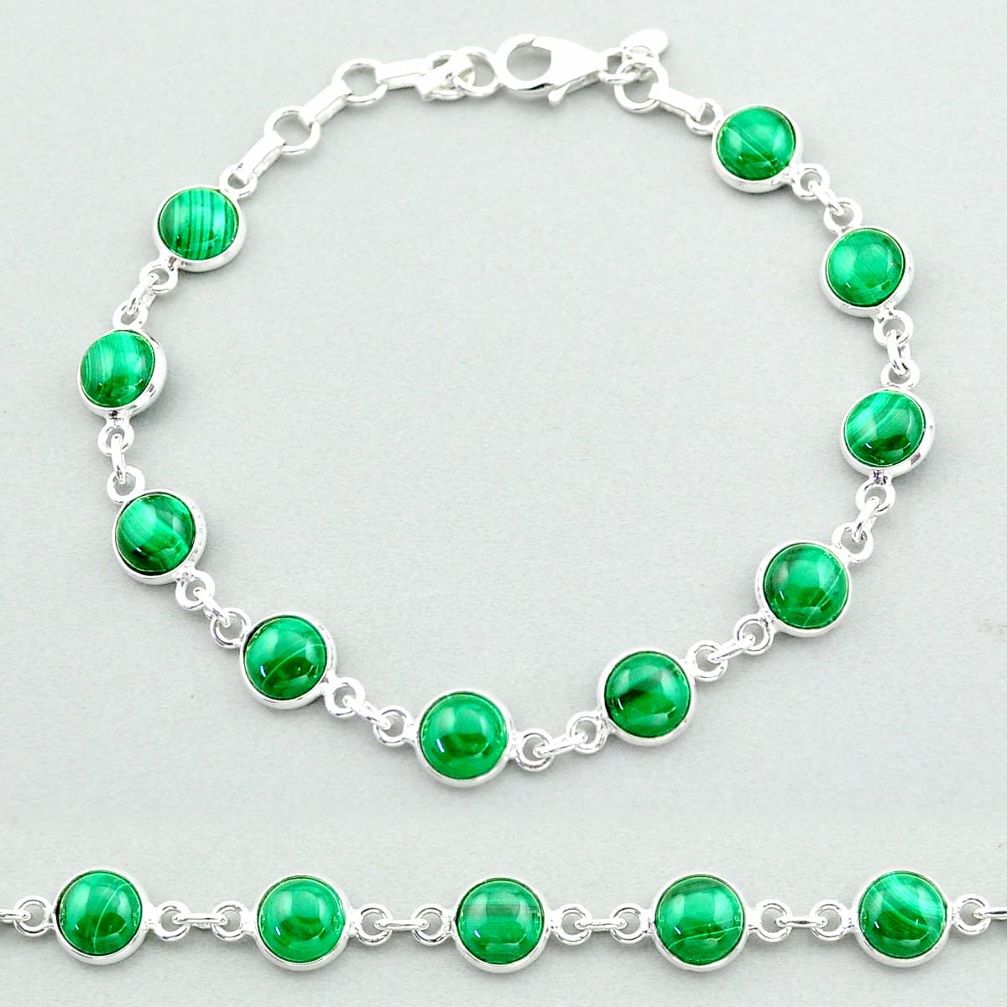 22.98cts tennis natural green malachite (pilot's stone) silver bracelet t40295