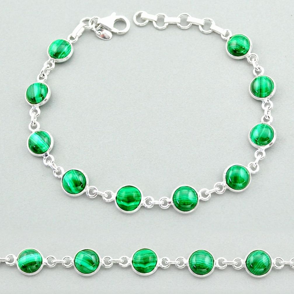 22.54cts tennis natural green malachite (pilot's stone) silver bracelet t40296