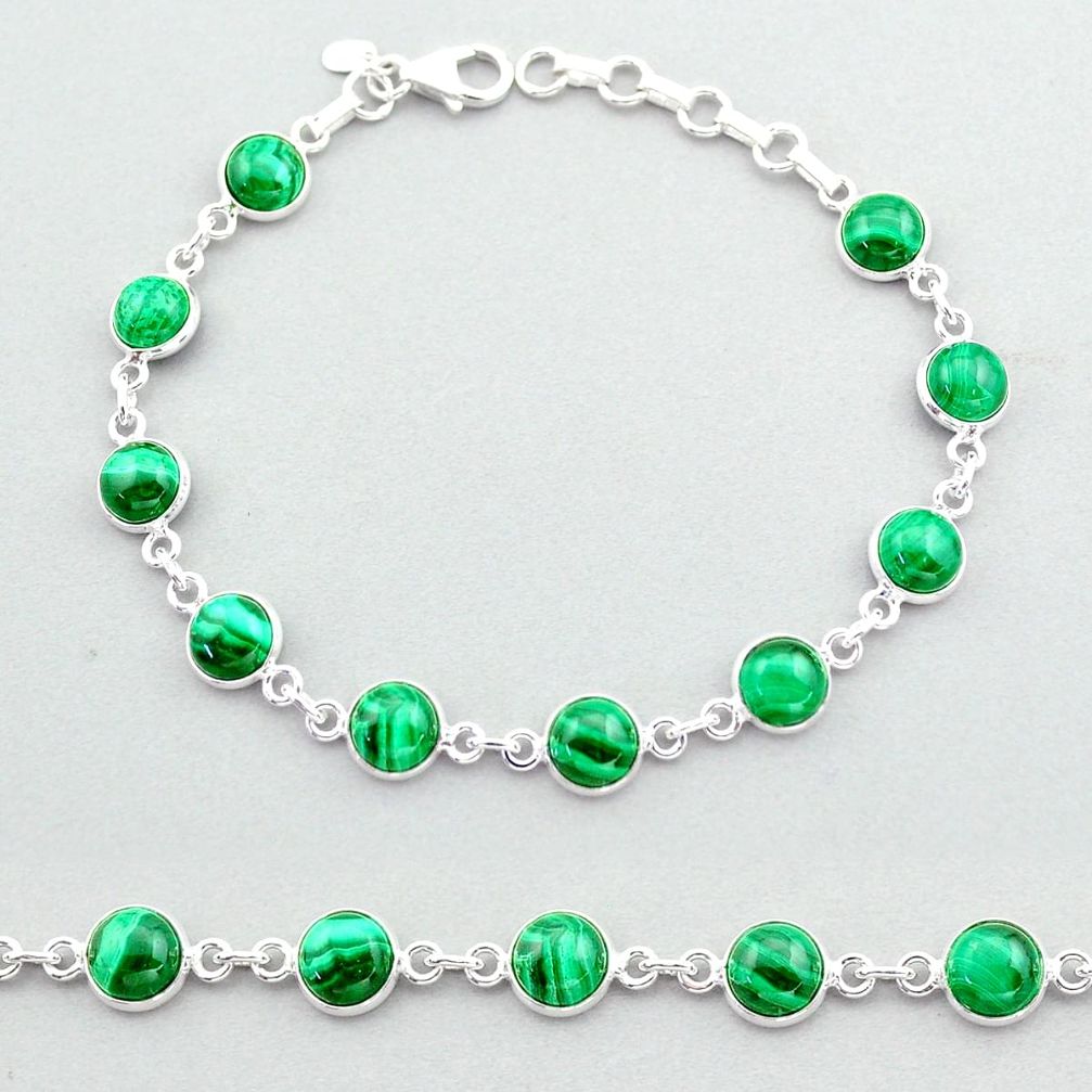 24.65cts tennis natural green malachite (pilot's stone) silver bracelet t40298