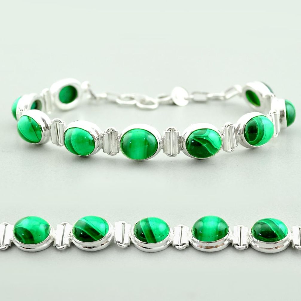 42.25cts tennis natural green malachite (pilot's stone) silver bracelet t55591