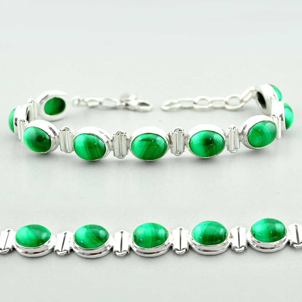 42.26cts tennis natural green malachite (pilot's stone) silver bracelet t55617