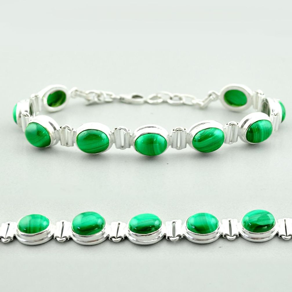 39.40cts tennis natural green malachite (pilot's stone) silver bracelet t55619