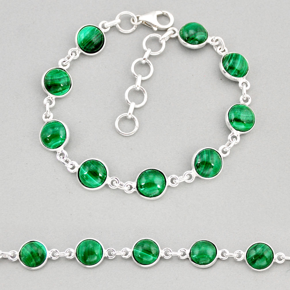 27.69cts tennis natural green malachite (pilot's stone) silver bracelet y68722