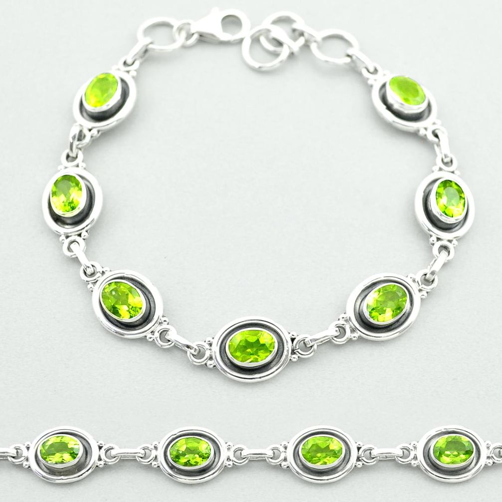 10.12cts tennis natural green peridot oval 925 sterling silver bracelet t52071