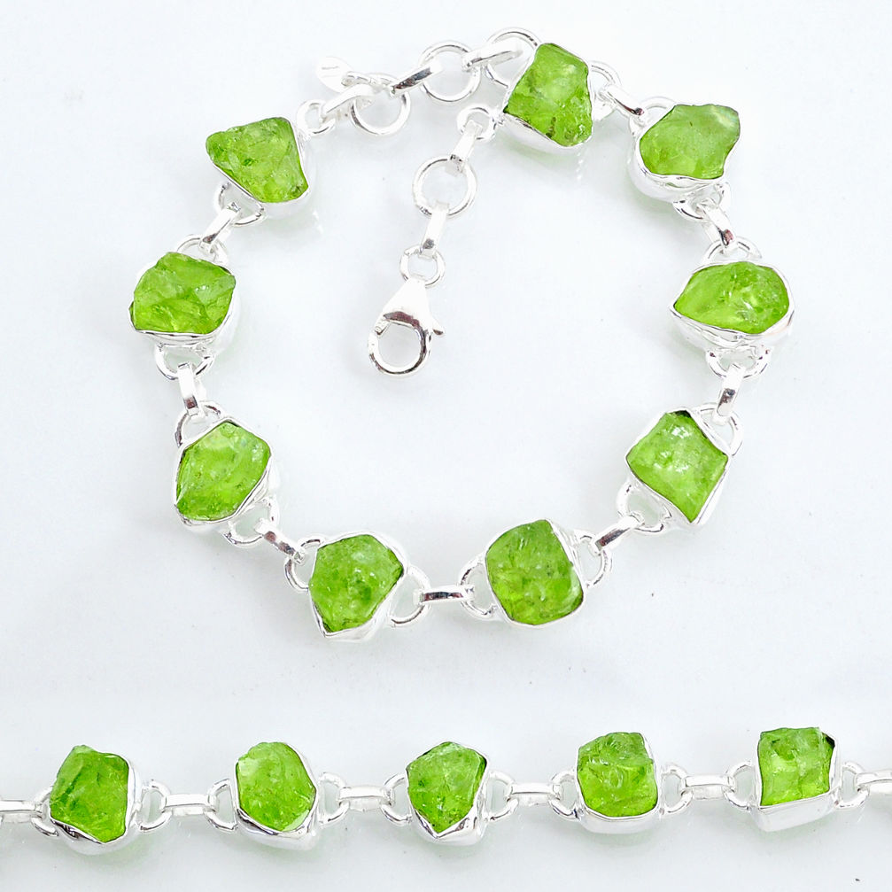 38.46cts tennis natural green peridot raw 925 sterling silver bracelet t6652