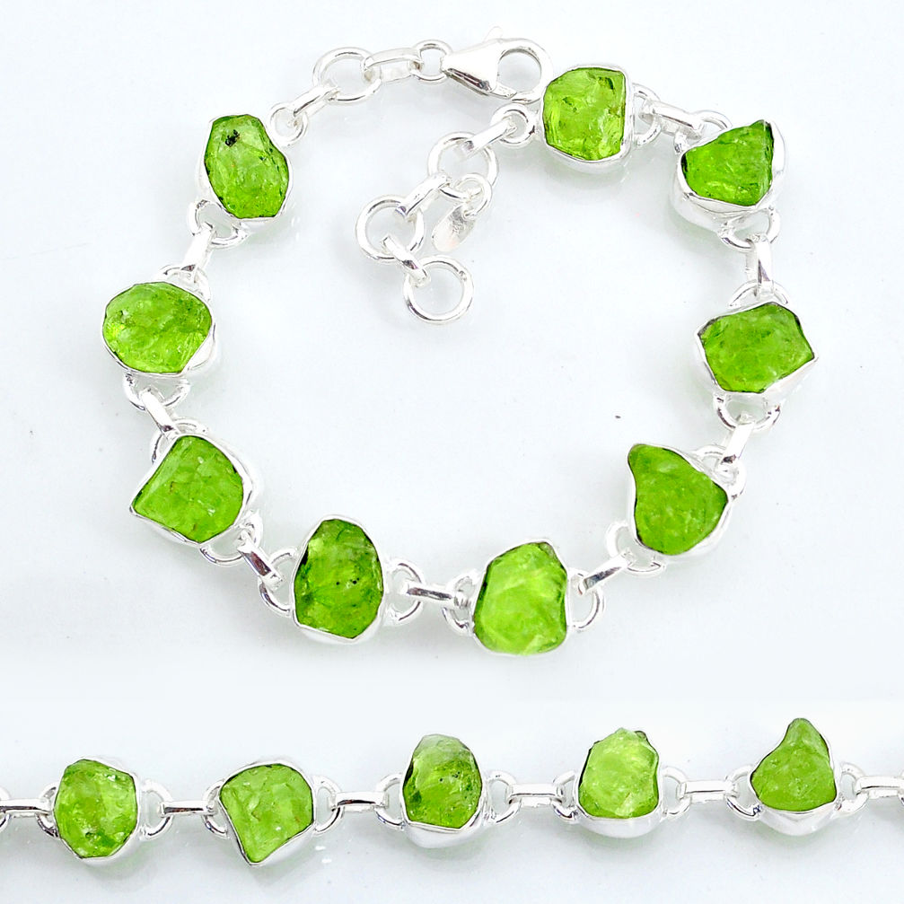 36.72cts tennis natural green peridot raw 925 sterling silver bracelet t6653