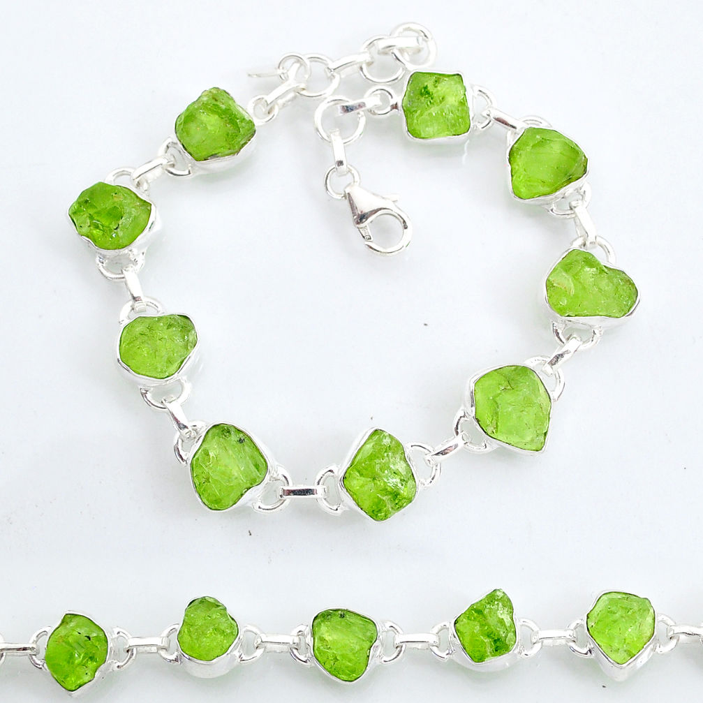 37.44cts tennis natural green peridot raw 925 sterling silver bracelet t6654