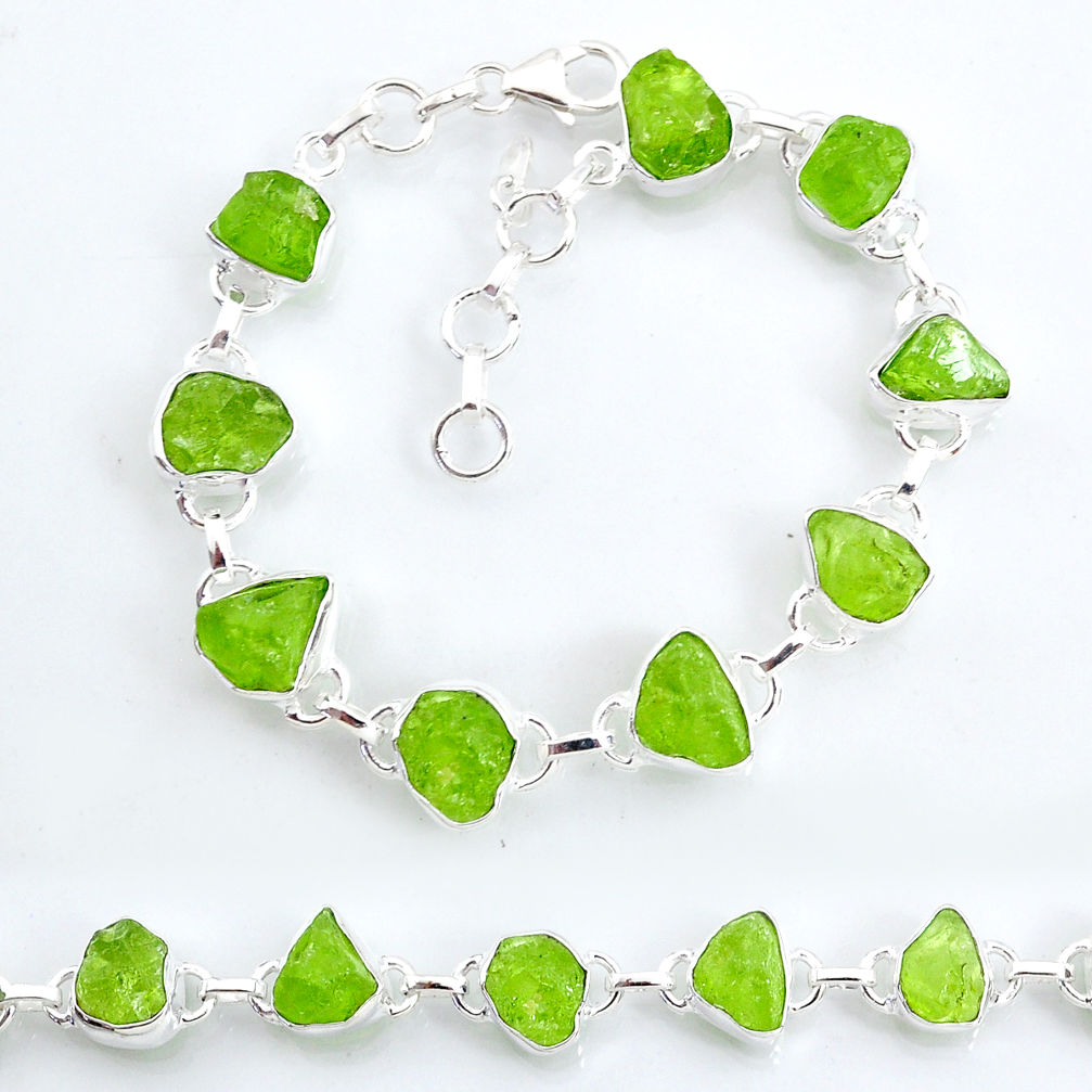37.53cts tennis natural green peridot raw 925 sterling silver bracelet t6656