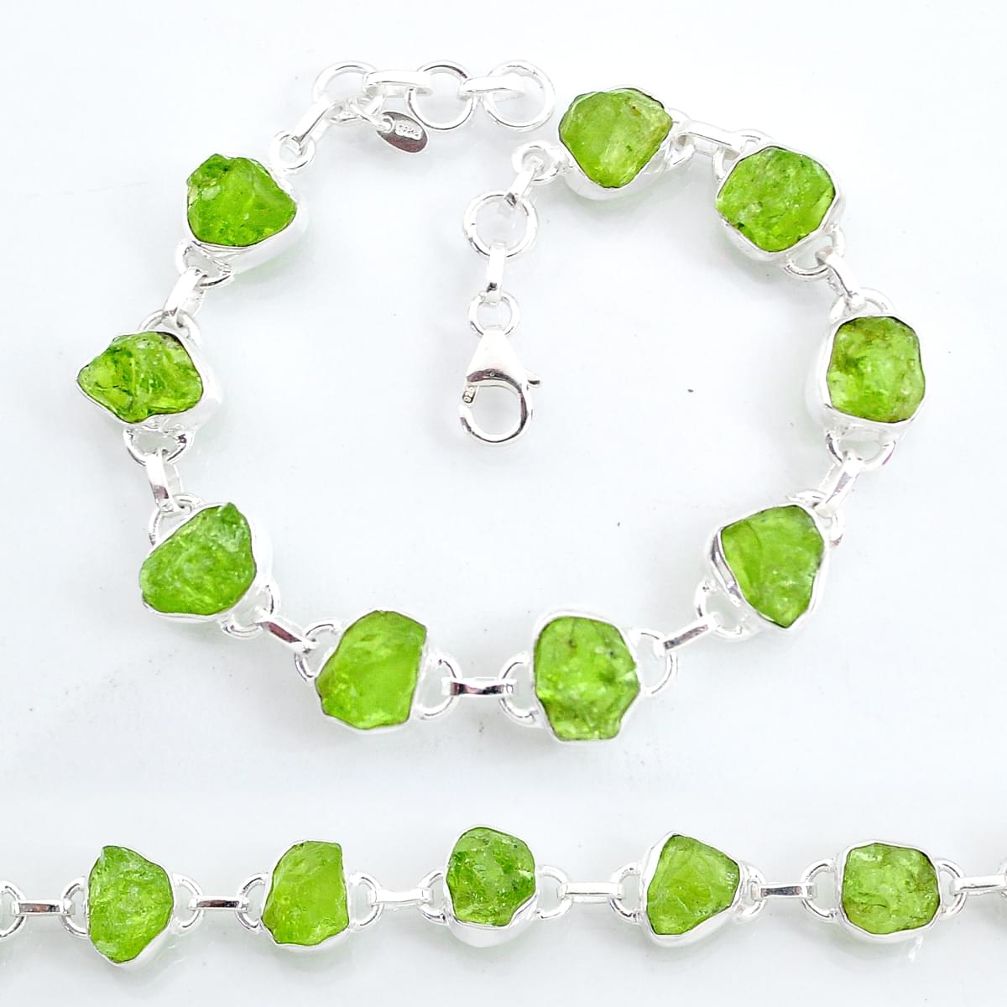 40.17cts tennis natural green peridot raw 925 sterling silver bracelet t6660