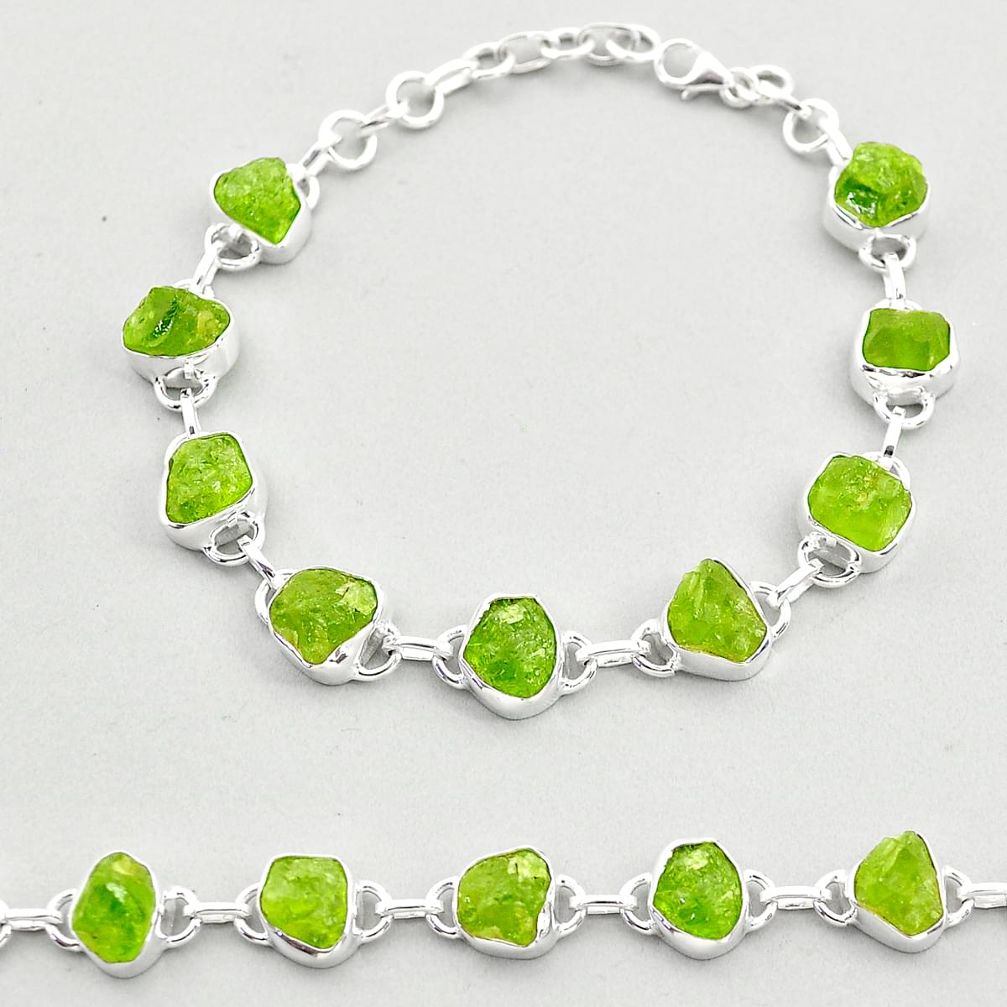 38.85cts tennis natural green peridot rough 925 sterling silver bracelet t69979
