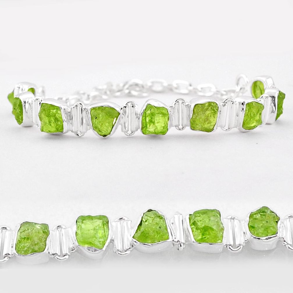 34.52cts tennis natural green peridot rough 925 sterling silver bracelet t83621