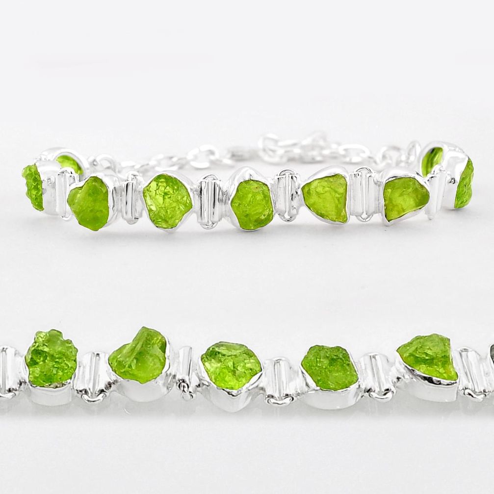 35.27cts tennis natural green peridot rough 925 sterling silver bracelet t83629