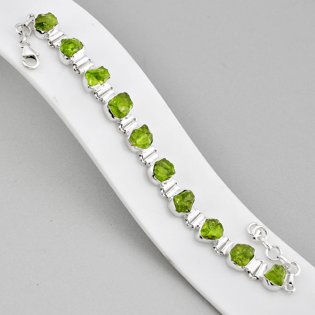 34.67cts tennis natural green peridot rough 925 sterling silver bracelet y58122