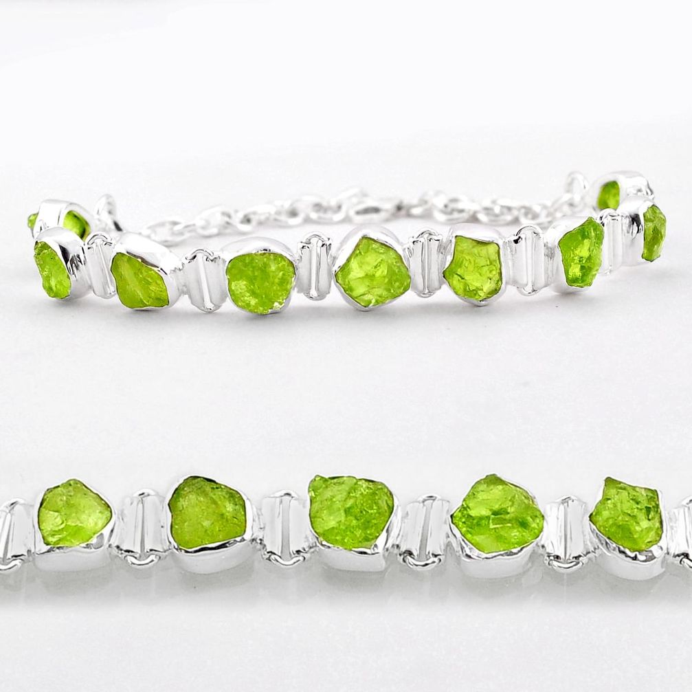 33.57cts tennis natural green peridot rough fancy 925 silver bracelet t83630