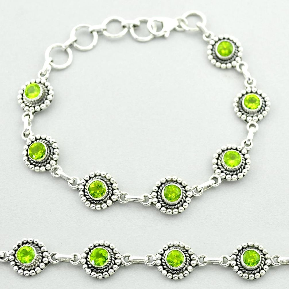 6.45cts tennis natural green peridot round 925 sterling silver bracelet t52165