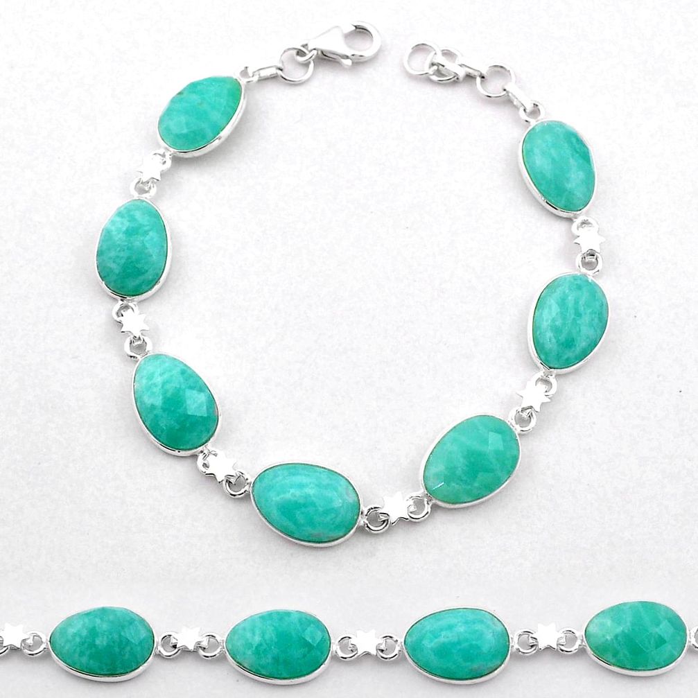 28.20cts tennis natural green peruvian amazonite 925 silver bracelet t83642