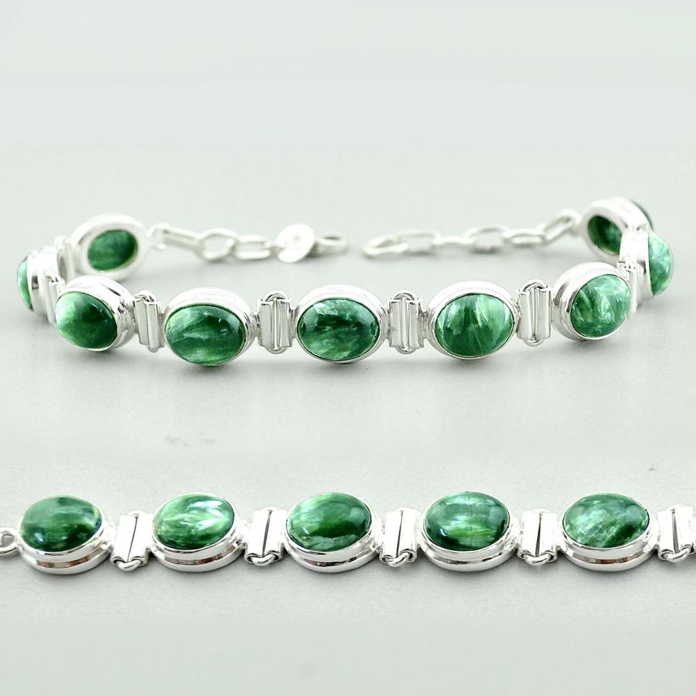 37.55cts tennis natural green seraphinite (russian) 925 silver bracelet t55608