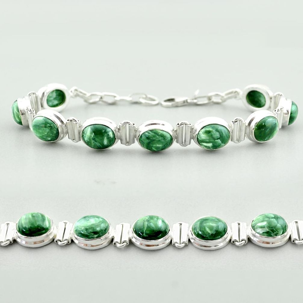 37.85cts tennis natural green seraphinite (russian) 925 silver bracelet t55611