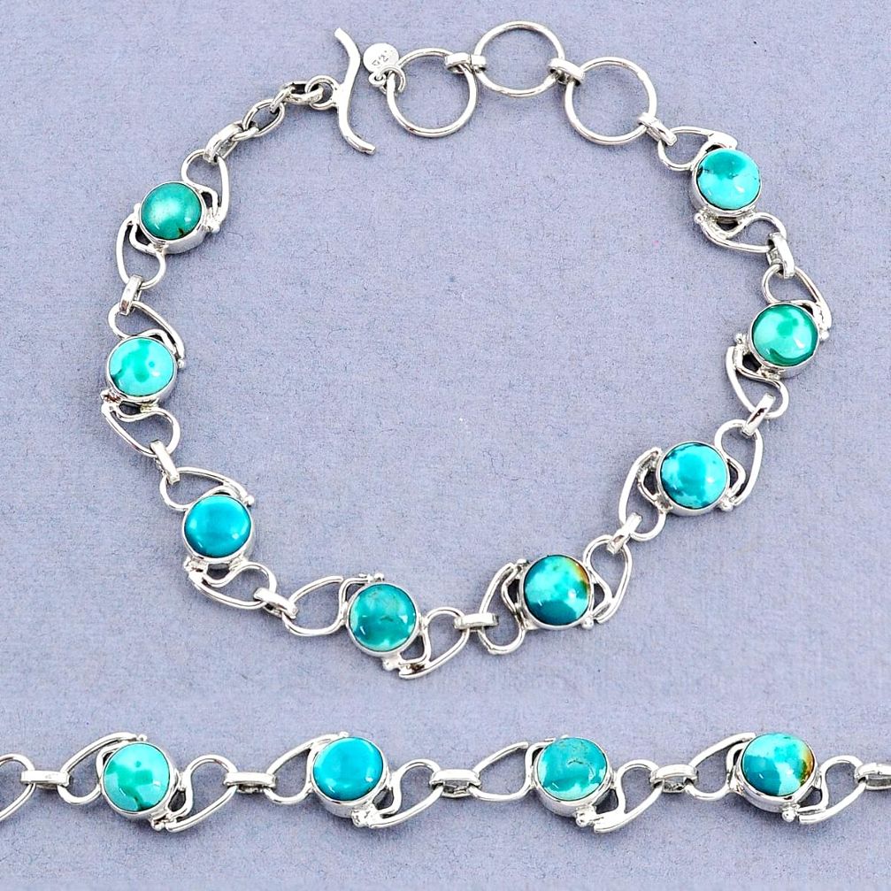 17.39cts tennis natural green turquoise tibetan 925 silver bracelet t8429