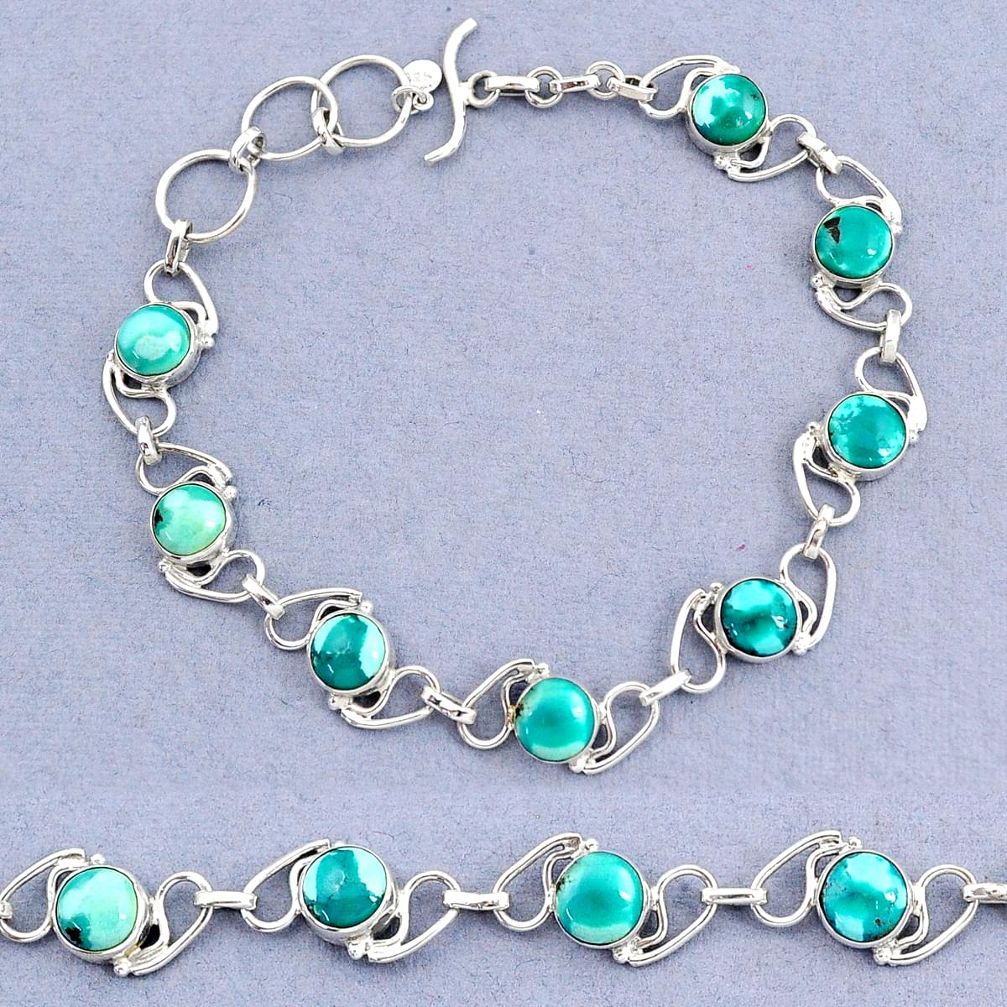 16.77cts tennis natural green turquoise tibetan 925 silver bracelet t8430