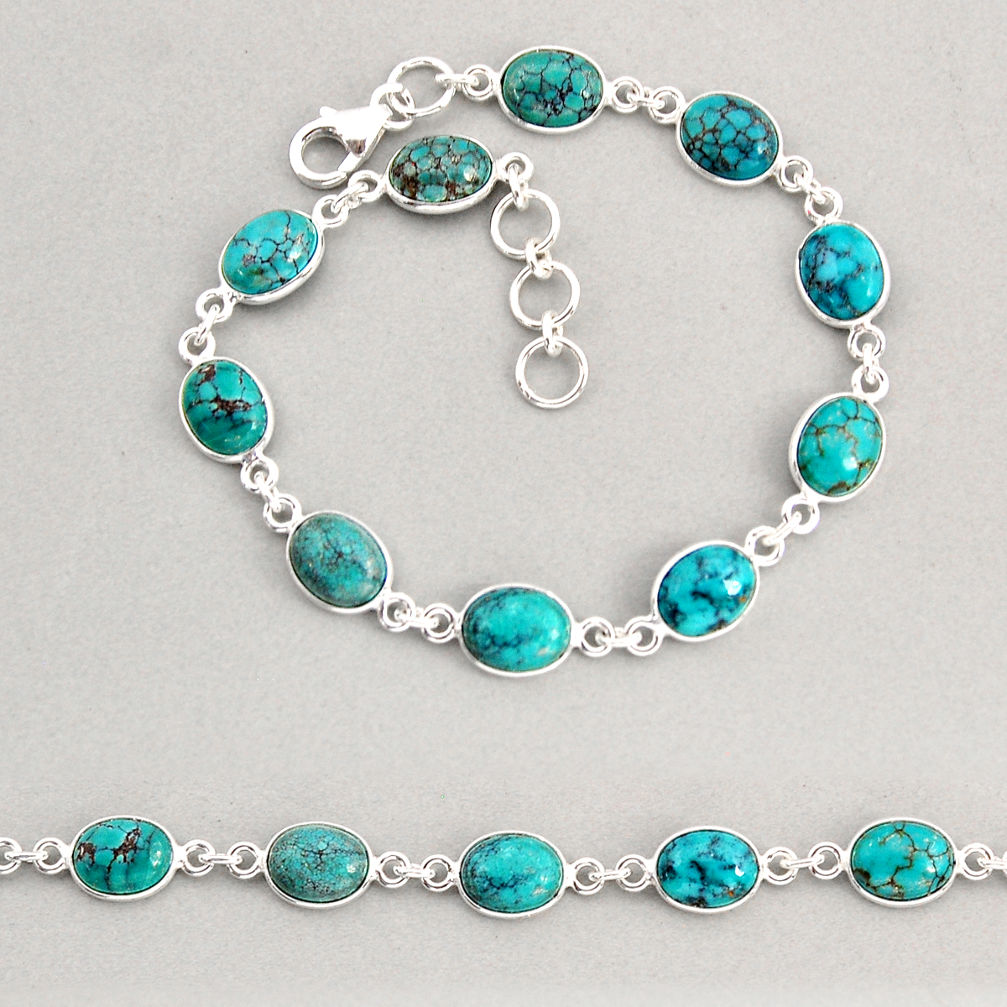 20.94cts tennis natural green turquoise tibetan oval 925 silver bracelet y74925
