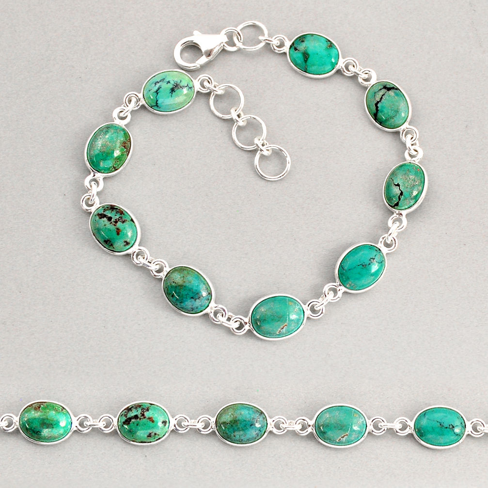 19.21cts tennis natural green turquoise tibetan oval 925 silver bracelet y74928