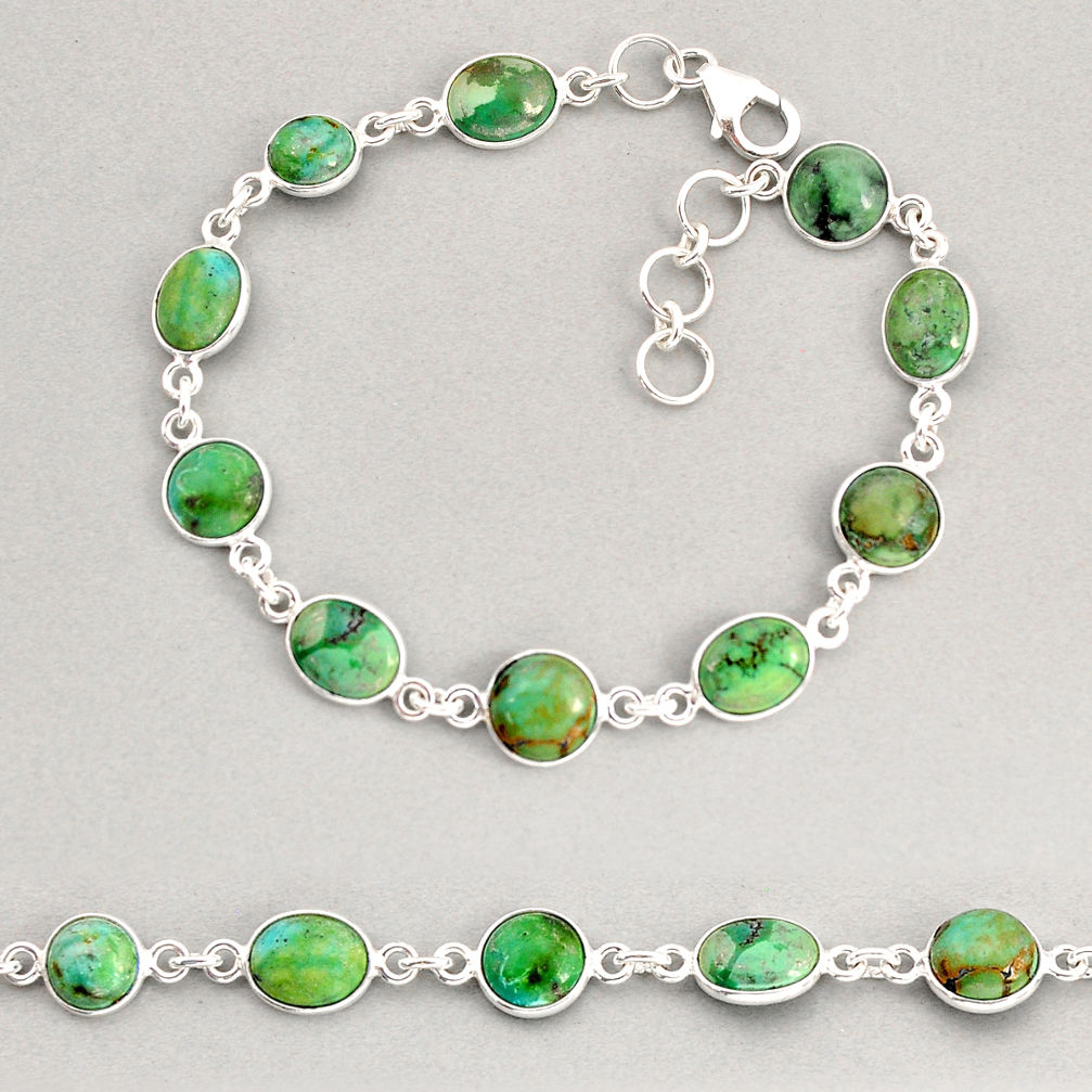 19.68cts tennis natural green turquoise tibetan oval 925 silver bracelet y74931