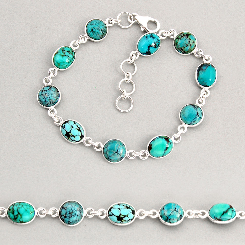 21.36cts tennis natural green turquoise tibetan oval 925 silver bracelet y74932