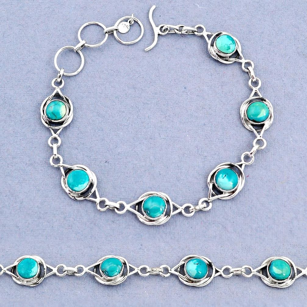 13.89cts tennis natural green turquoise tibetan round 925 silver bracelet t8391