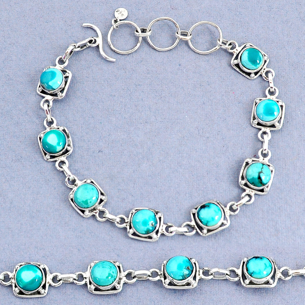 16.05cts tennis natural green turquoise tibetan round 925 silver bracelet t8407