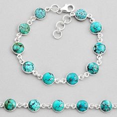 19.63cts tennis natural green turquoise tibetan round 925 silver bracelet y82167