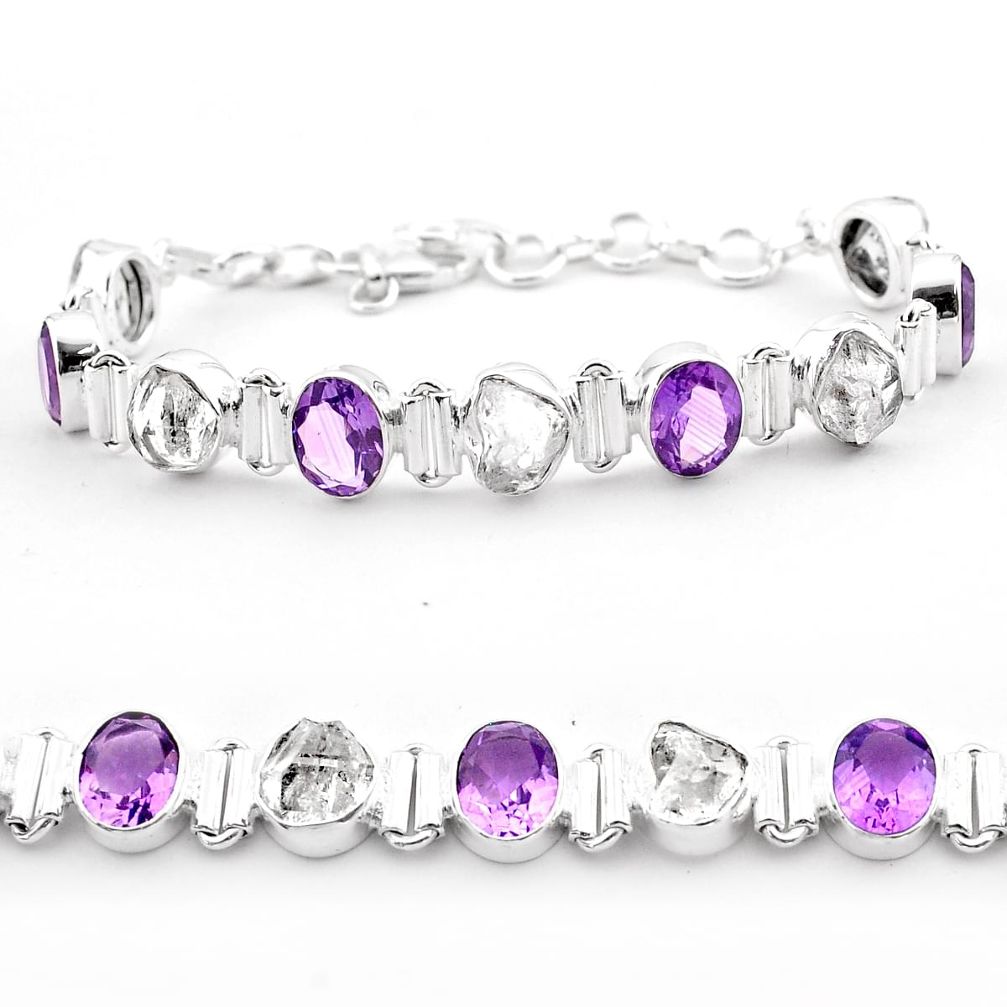 37.90cts tennis natural herkimer diamond amethyst 925 silver bracelet t59005