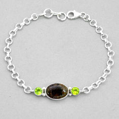 6.74cts tennis natural honduran matrix opal peridot 925 silver bracelet u82178