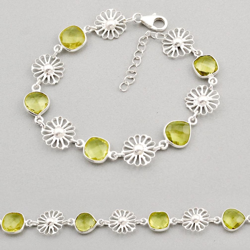 14.65cts tennis natural lemon topaz 925 sterling silver flower bracelet y92078
