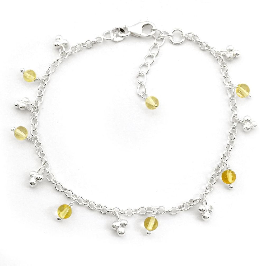 2.74cts tennis natural lemon topaz beads 925 sterling silver bracelet u65076