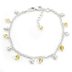 2.74cts tennis natural lemon topaz beads 925 sterling silver bracelet u65076