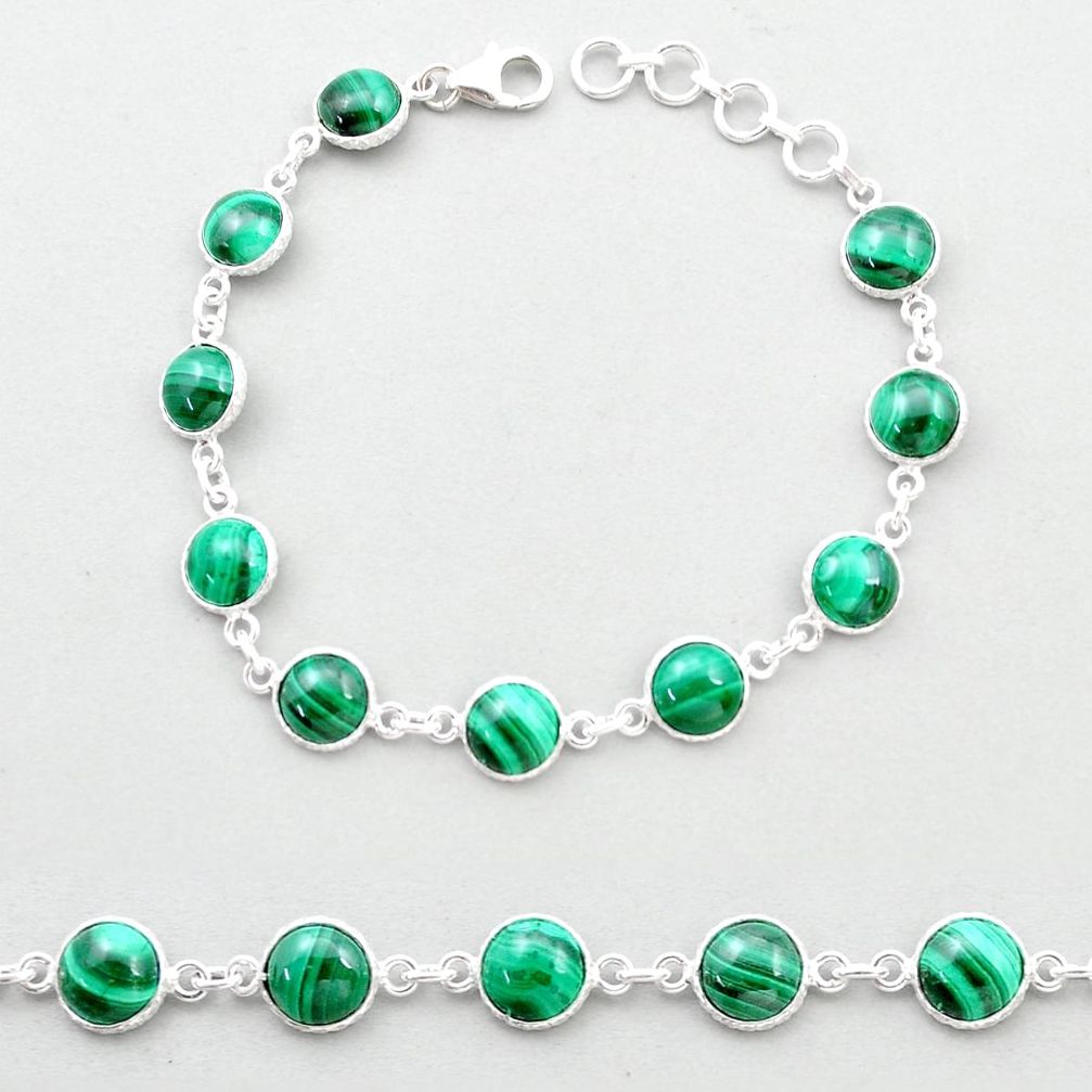 29.57cts tennis natural malachite (pilot's stone) 925 silver link gemstone bracelet u48894