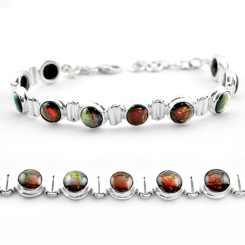 29.81cts tennis natural multi color ammolite (canadian) silver bracelet t45321