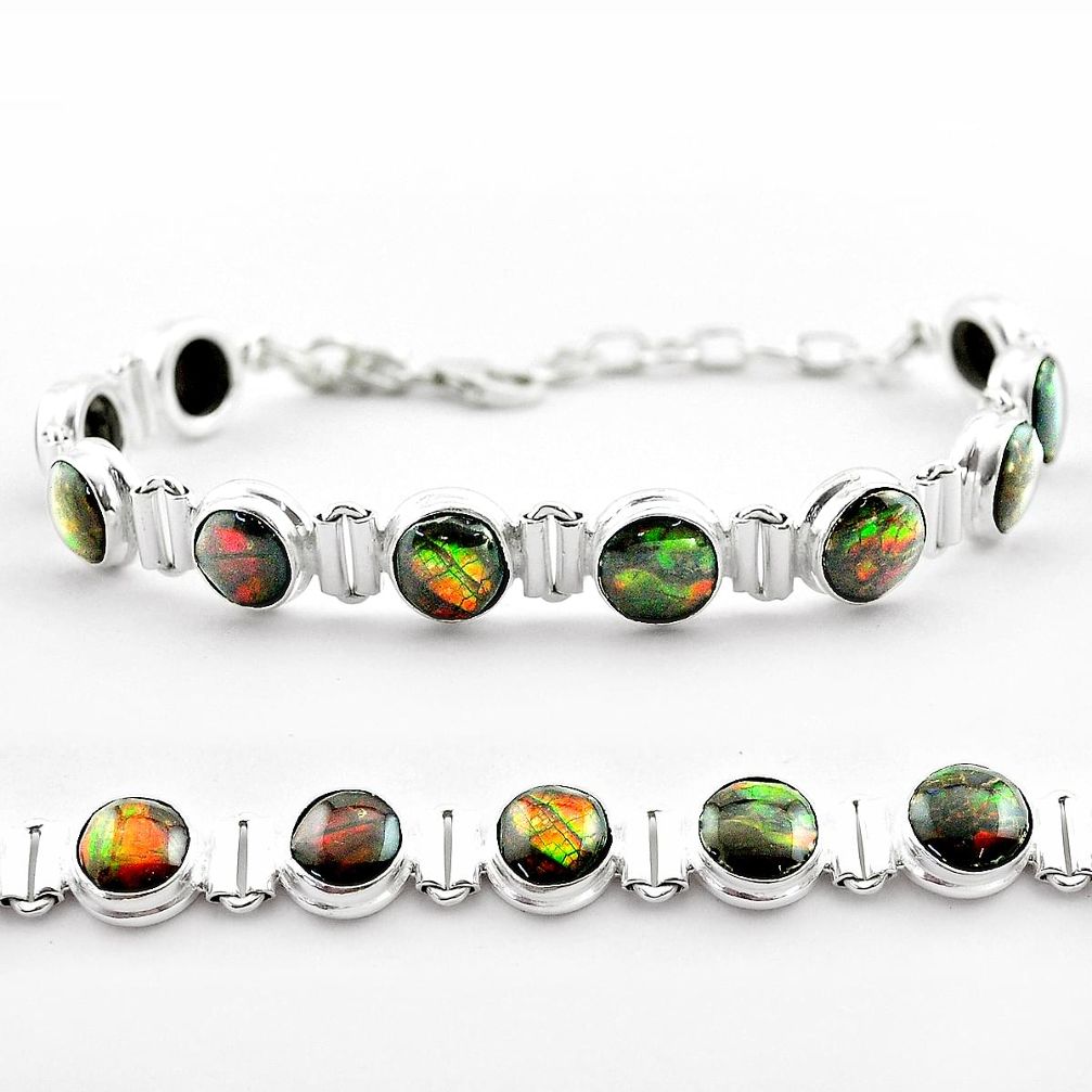 31.29cts tennis natural multi color ammolite 925 silver bracelet jewelry t45331