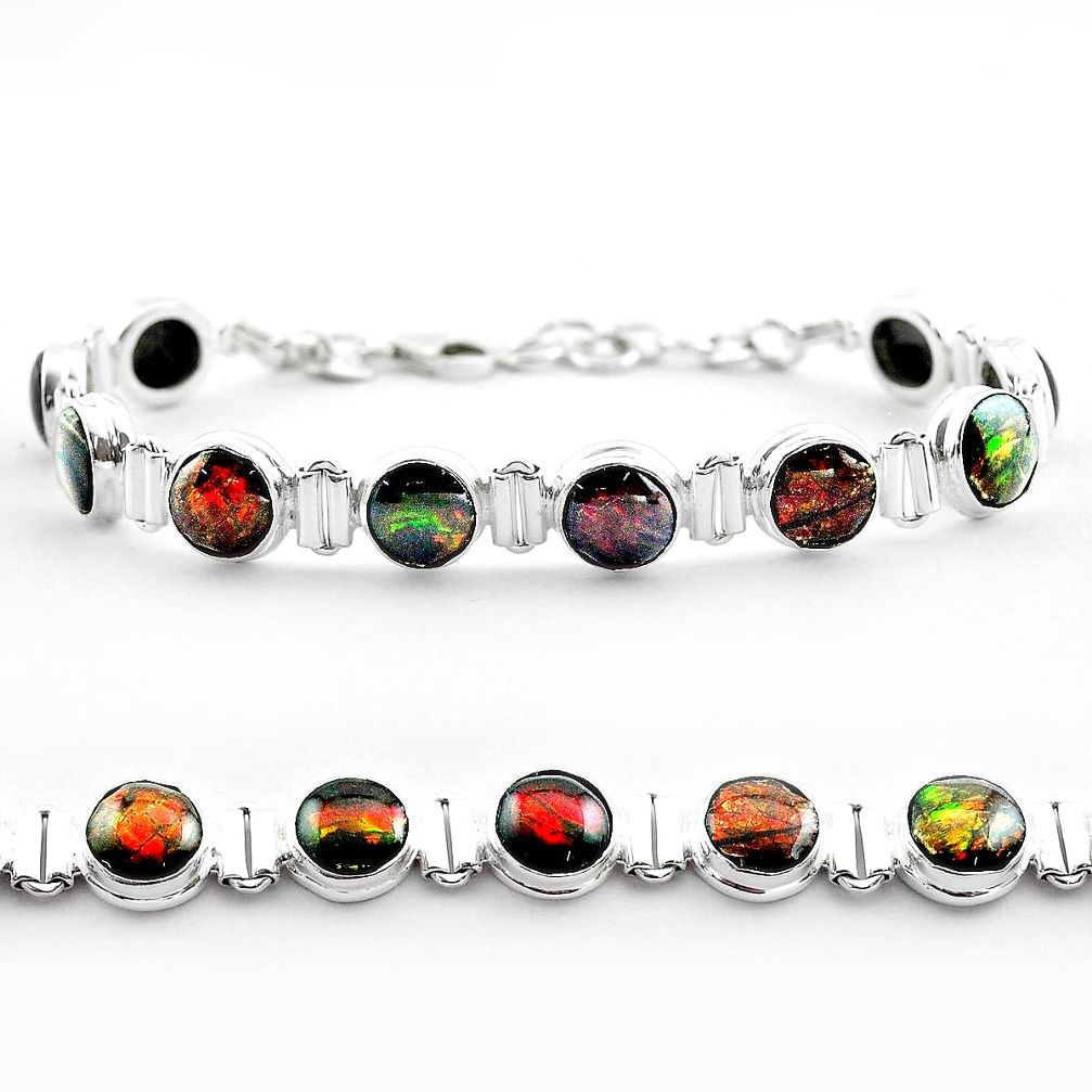 32.79cts tennis natural multi color ammolite 925 silver bracelet jewelry t45333