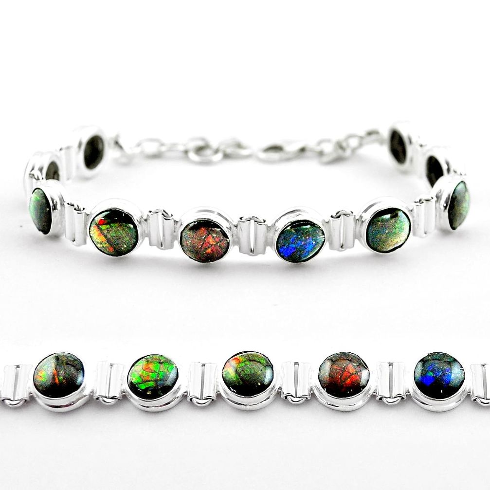 30.88cts tennis natural multi color ammolite 925 silver bracelet jewelry t45334
