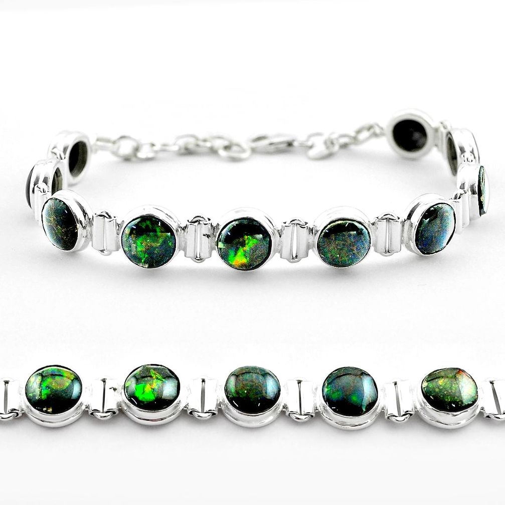 32.79cts tennis natural multi color ammolite round 925 silver bracelet t45329