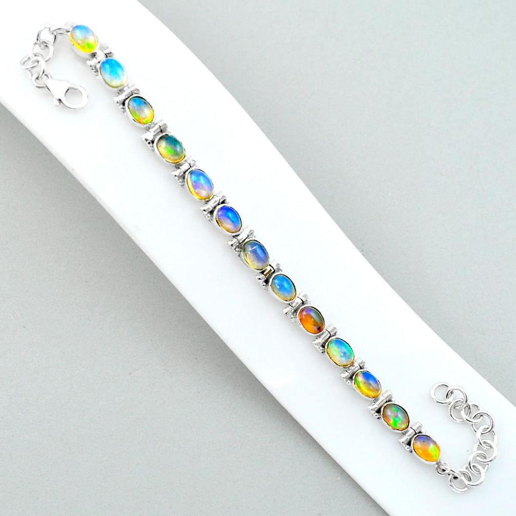 18.80cts tennis natural multi color ethiopian opal 925 silver bracelet u19183